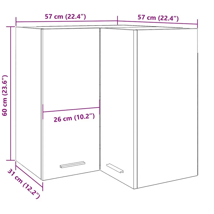 Armoire d'angle suspendue "Lyon" Chêne artisanal 57 x 57 x 60 cm Bois d'ingénierie - 10