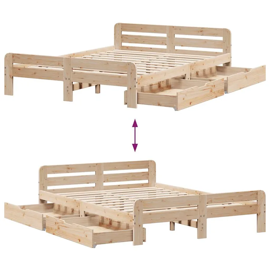 Cadre de lit sans matelas 150x200 cm bois de pin massif - 9