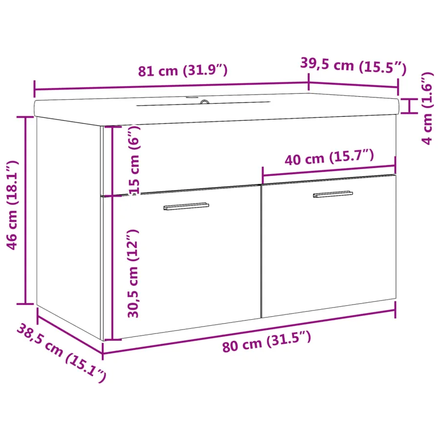 Armoire lavabo de salle de bain avec bassin intégré gris béton - 11