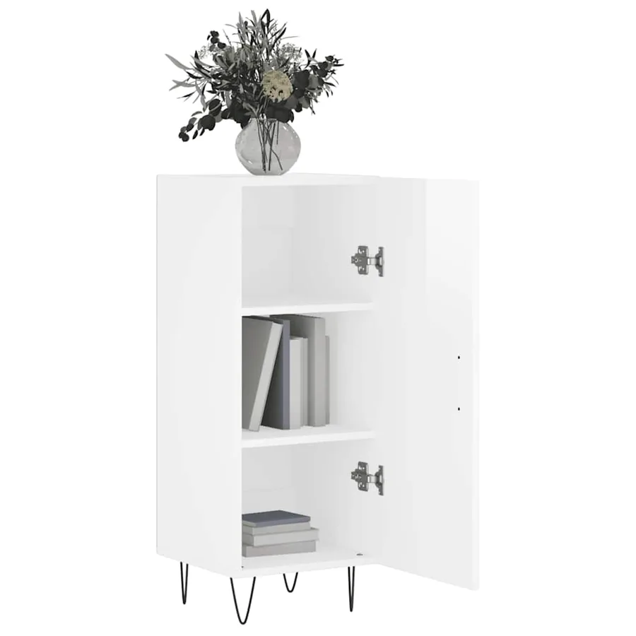 Buffet Blanc brillant 34,5x34x90 cm Bois d'ingénierie - 4