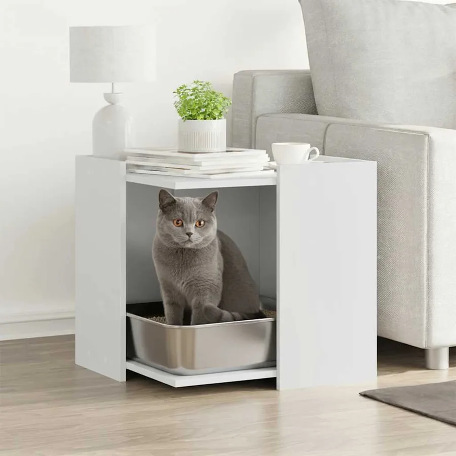 Meuble de bac à litière pour chat blanc bois d'ingénierie