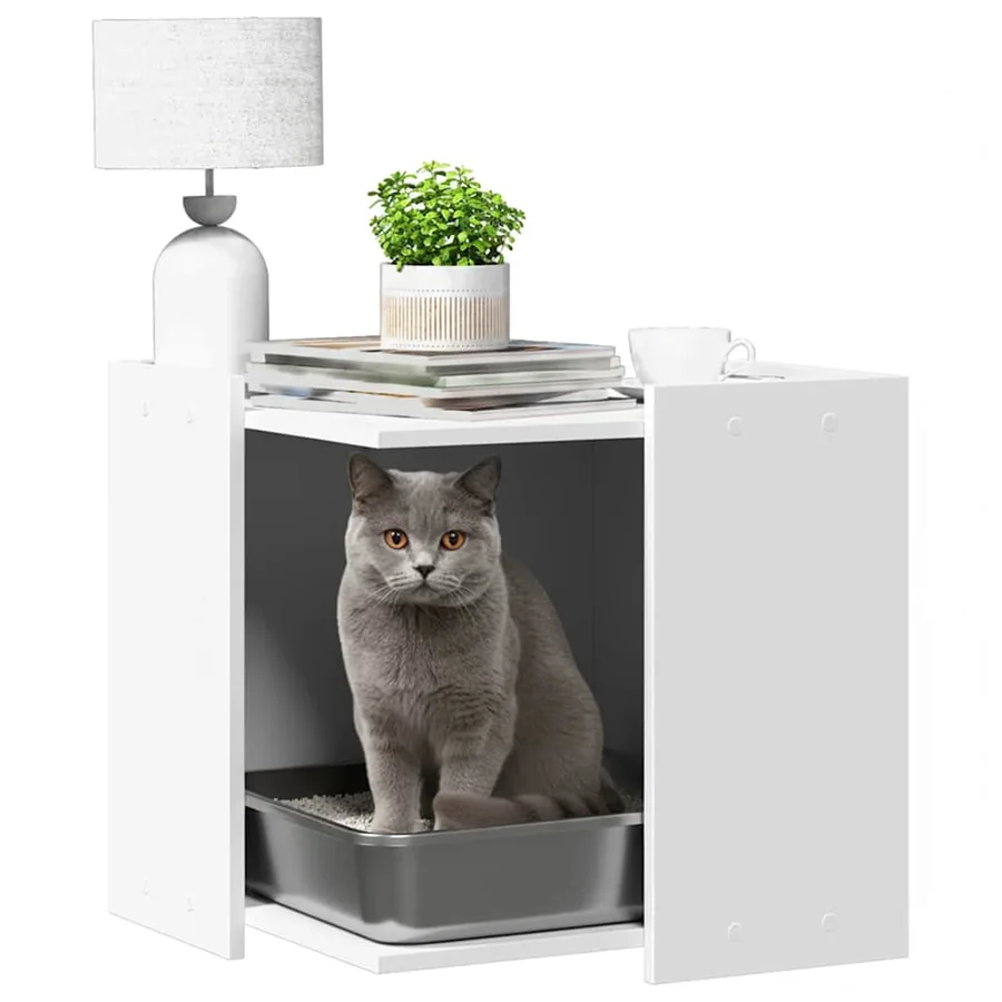 Meuble de bac à litière pour chat blanc bois d'ingénierie - 3