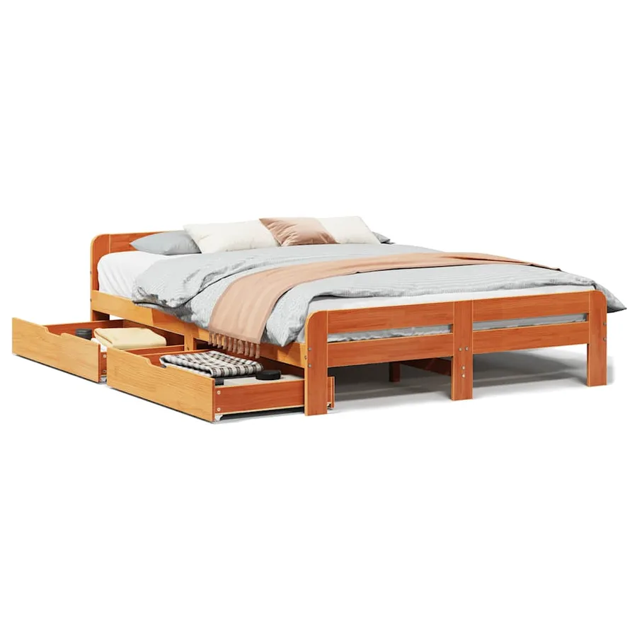 Cadre de lit sans matelas cire marron 140x200cm bois pin massif - 2