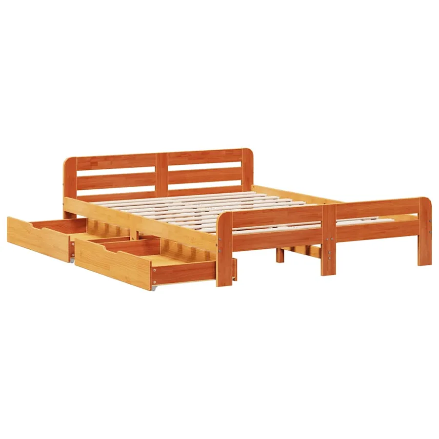 Cadre de lit sans matelas cire marron 140x200cm bois pin massif - 9