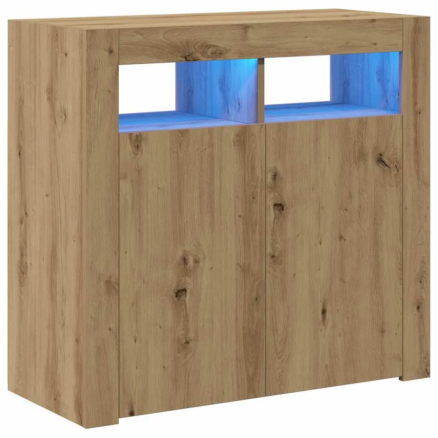 Buffet avec lumières LED chêne artisanal bois d'ingénierie - 2