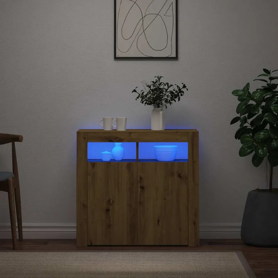 Buffet avec lumières LED chêne artisanal bois d'ingénierie - 3