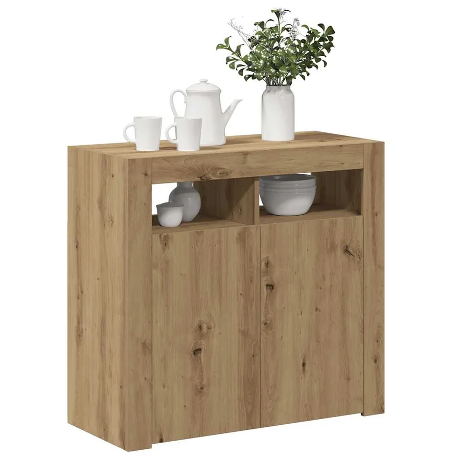 Buffet avec lumières LED chêne artisanal bois d'ingénierie - 5