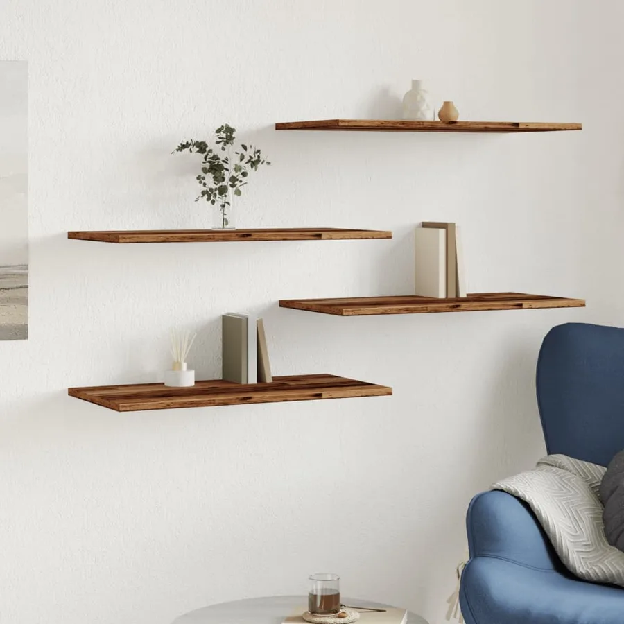 Étagères murales 4 pcs vieux bois 60x30x1,5cm bois d'ingénierie - 3