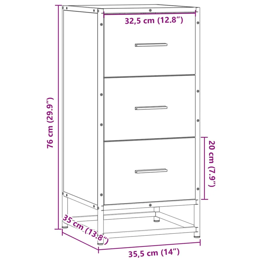 Buffet chêne sonoma 35,5x35x76 cm bois d'ingénierie et métal - 10