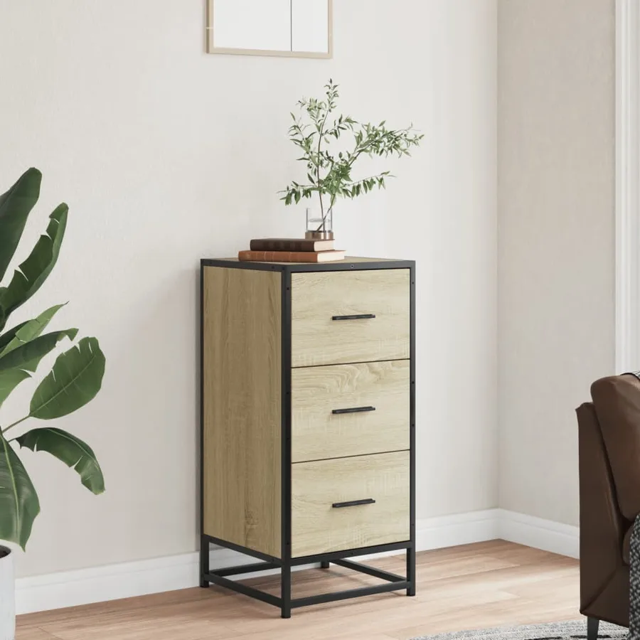 Buffet chêne sonoma 35,5x35x76 cm bois d'ingénierie et métal - 3