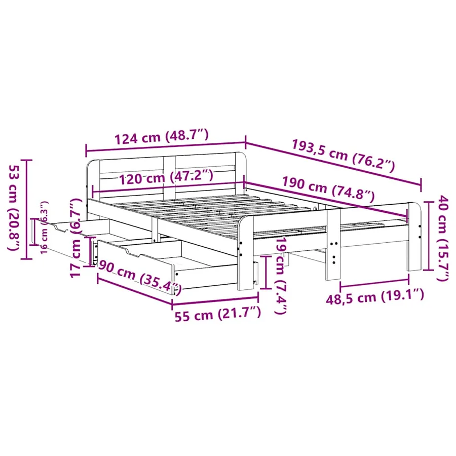 Cadre de lit sans matelas 120x190 cm bois de pin massif - 12