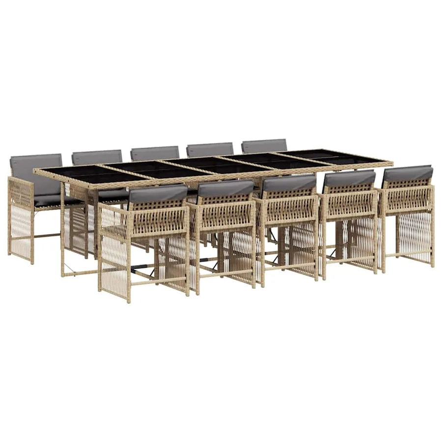 Ensemble à manger de jardin et coussins 11 pcs mélange beige - 2