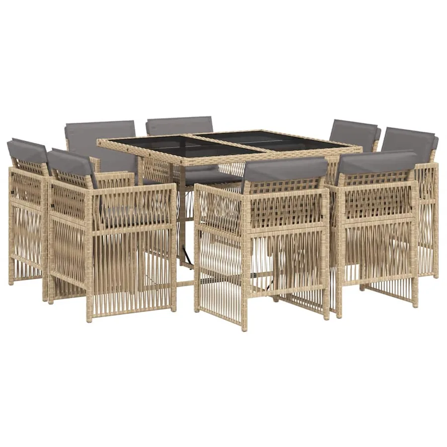 Ensemble à manger de jardin et coussins 9 pcs mélange beige - 2