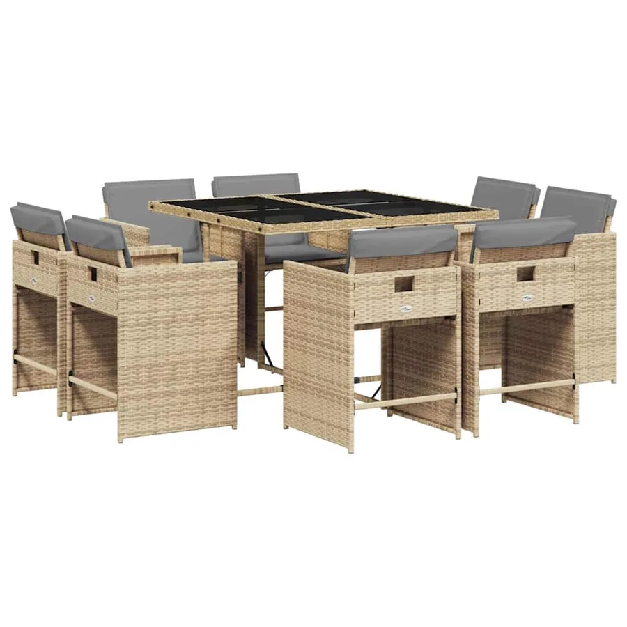Ensemble à manger de jardin et coussins 9 pcs mélange beige - 2