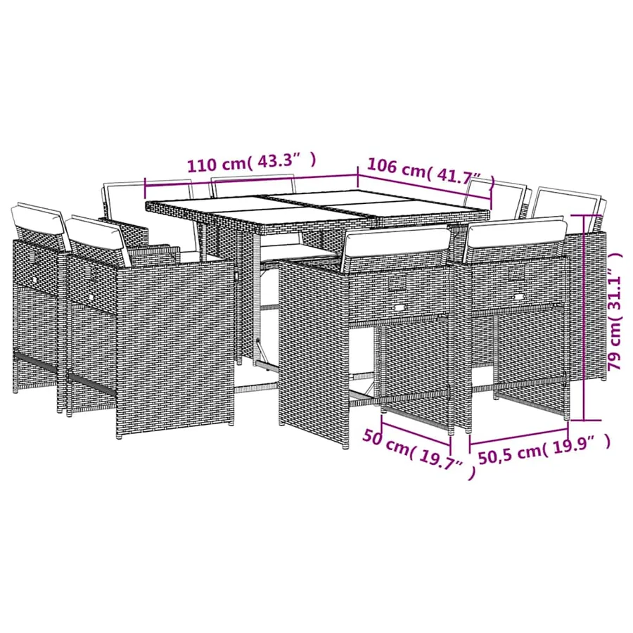 Ensemble à manger de jardin et coussins 9 pcs mélange beige - 8