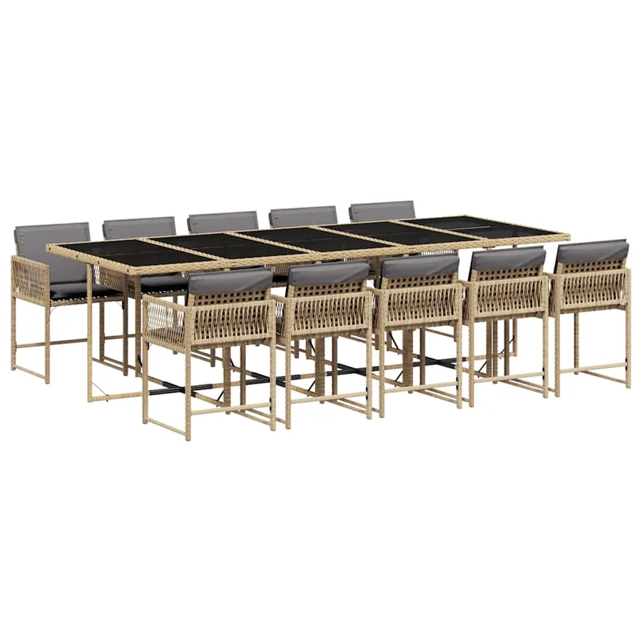 Ensemble à manger de jardin et coussins 11 pcs mélange beige - 2