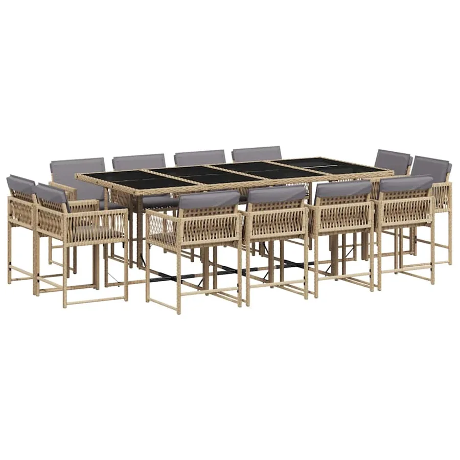 Ensemble à manger de jardin coussins 13 pcs mélange beige rotin - 2