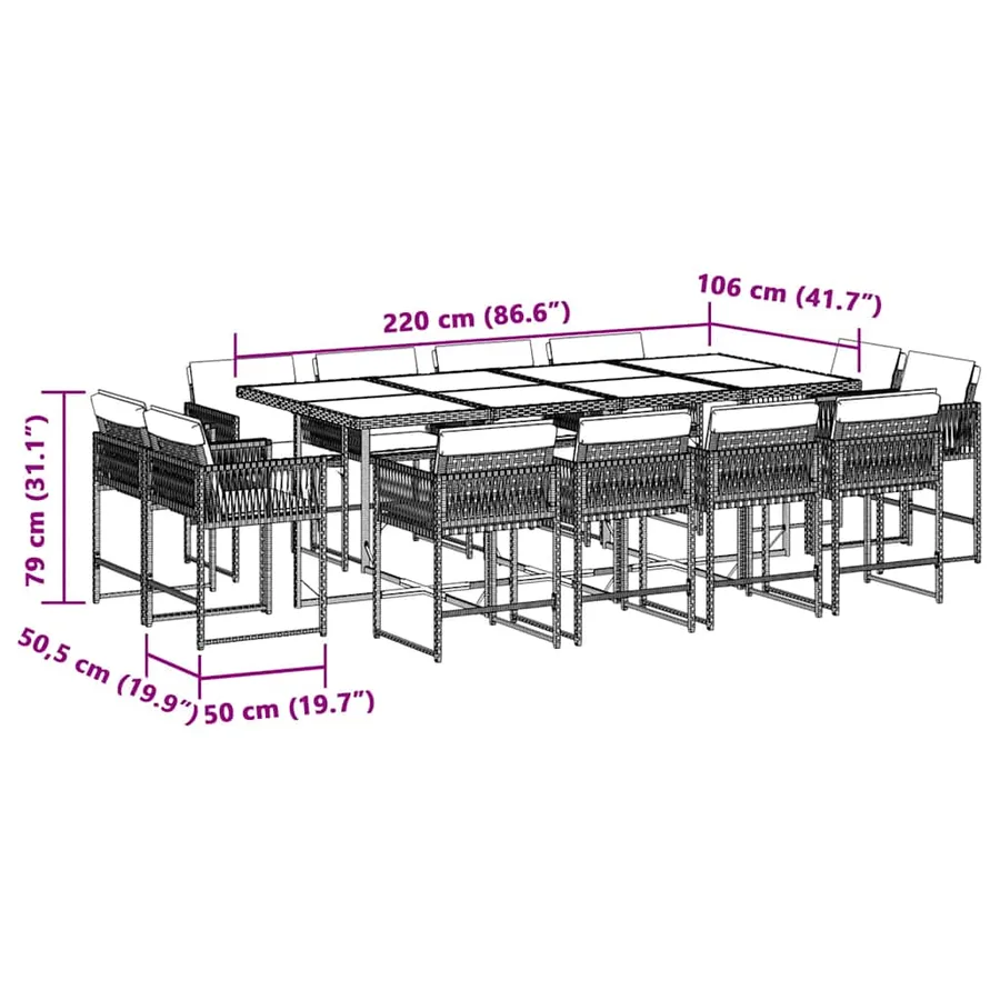 Ensemble à manger de jardin coussins 13 pcs mélange beige rotin - 5
