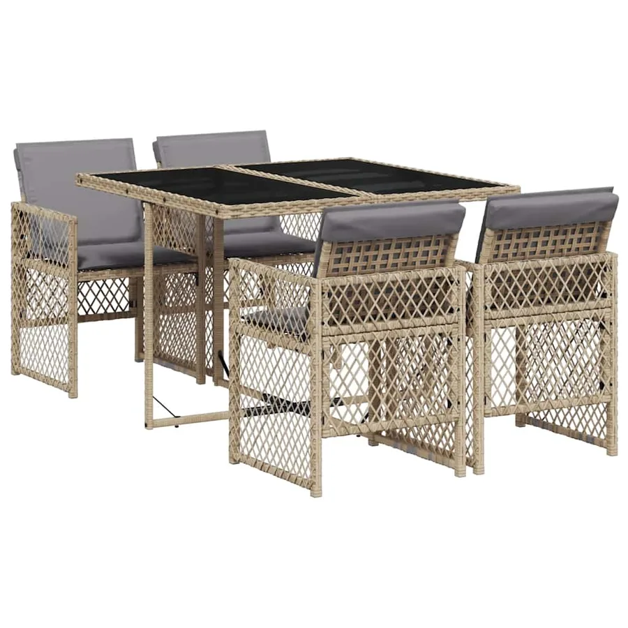 Ensemble à manger de jardin avec coussins 5pcs Beige poly rotin - 2