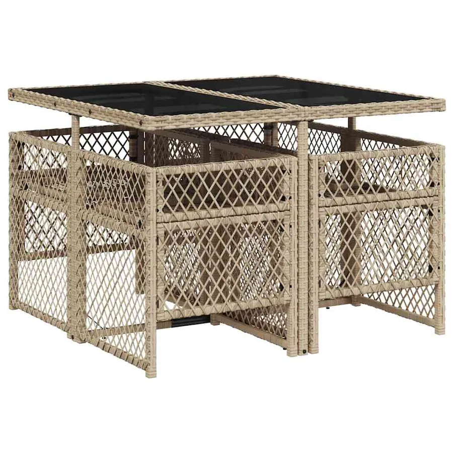 Ensemble à manger de jardin avec coussins 5pcs Beige poly rotin - 5