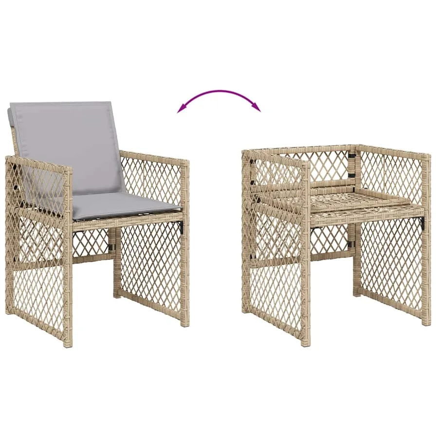 Ensemble à manger de jardin avec coussins 5pcs Beige poly rotin - 6