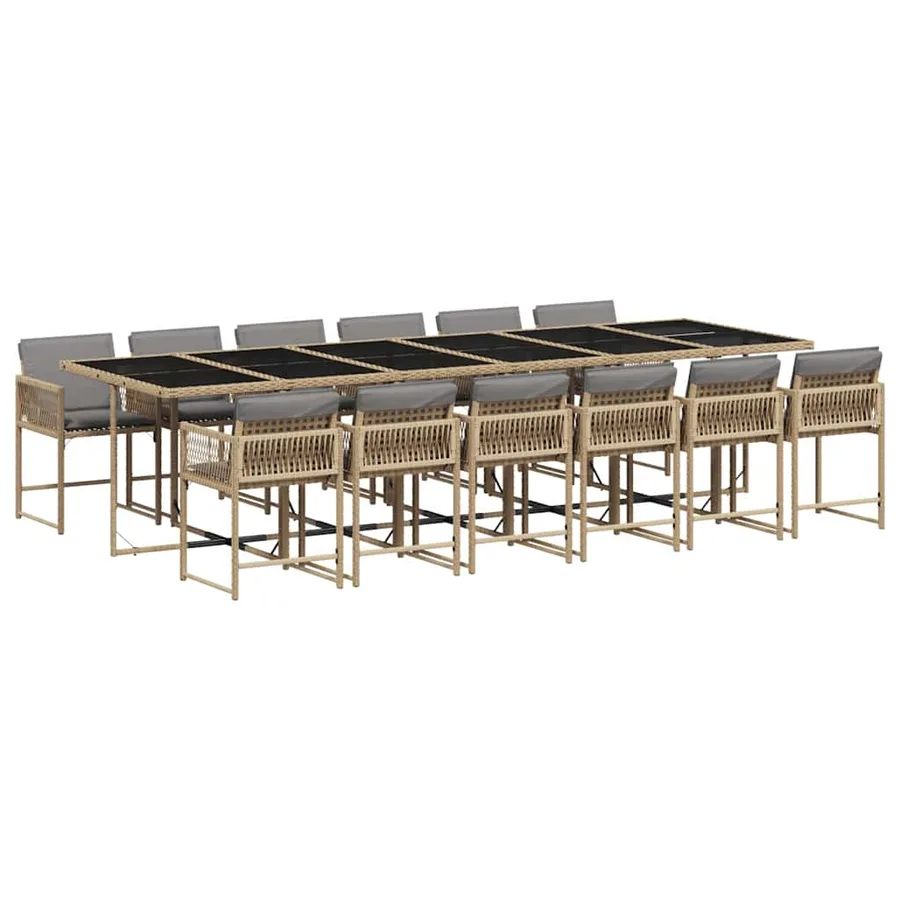 Ensemble à manger de jardin coussins 13 pcs mélange beige rotin - 2
