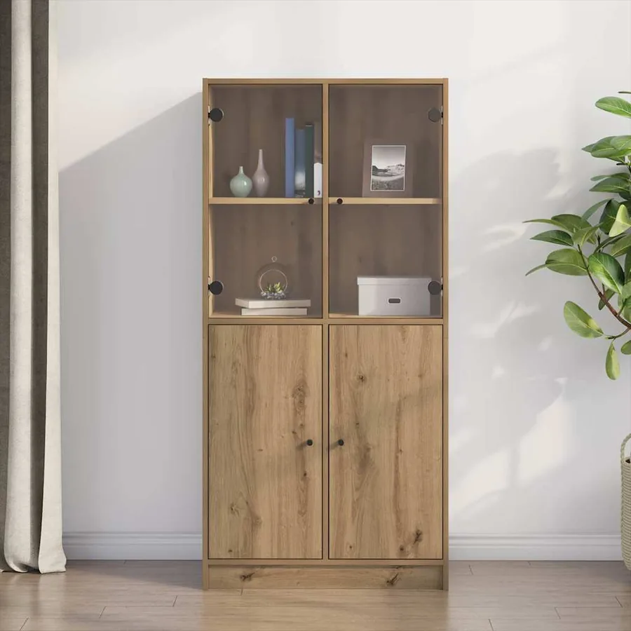 Buffet haut avec portes chêne artisanal bois d'ingénierie