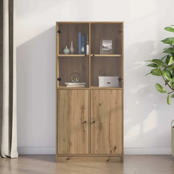 Buffet haut avec portes chêne artisanal bois d'ingénierie
