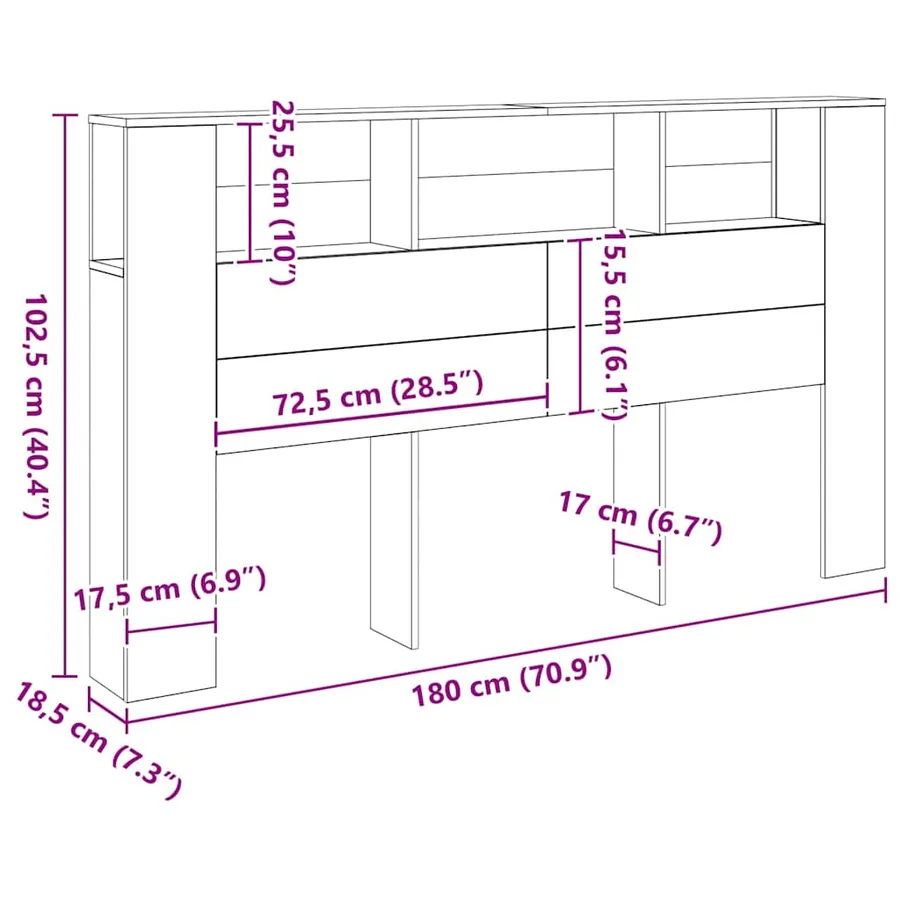 Armoire de tête de lit chêne artisanal 180x18,5x102,5 cm - 9