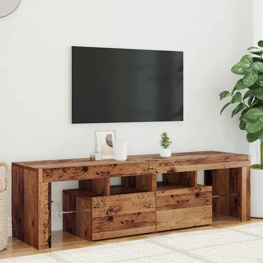 Meuble TV avec lumières LED vieux bois bois d'ingénierie