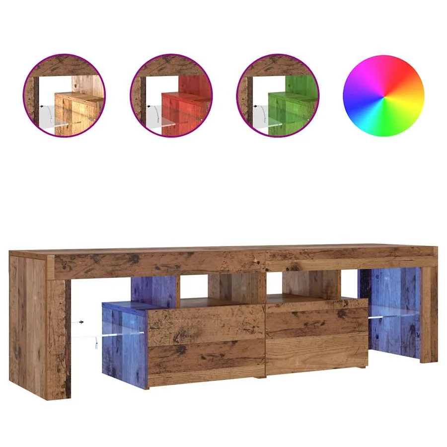 Meuble TV avec lumières LED vieux bois bois d'ingénierie - 2