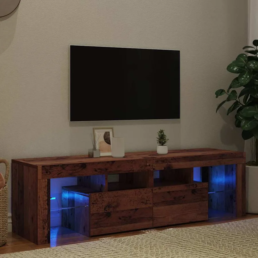 Meuble TV avec lumières LED vieux bois bois d'ingénierie - 3