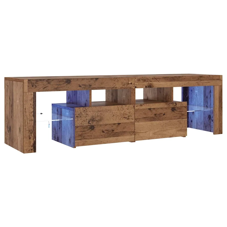 Meuble TV avec lumières LED vieux bois bois d'ingénierie - 4
