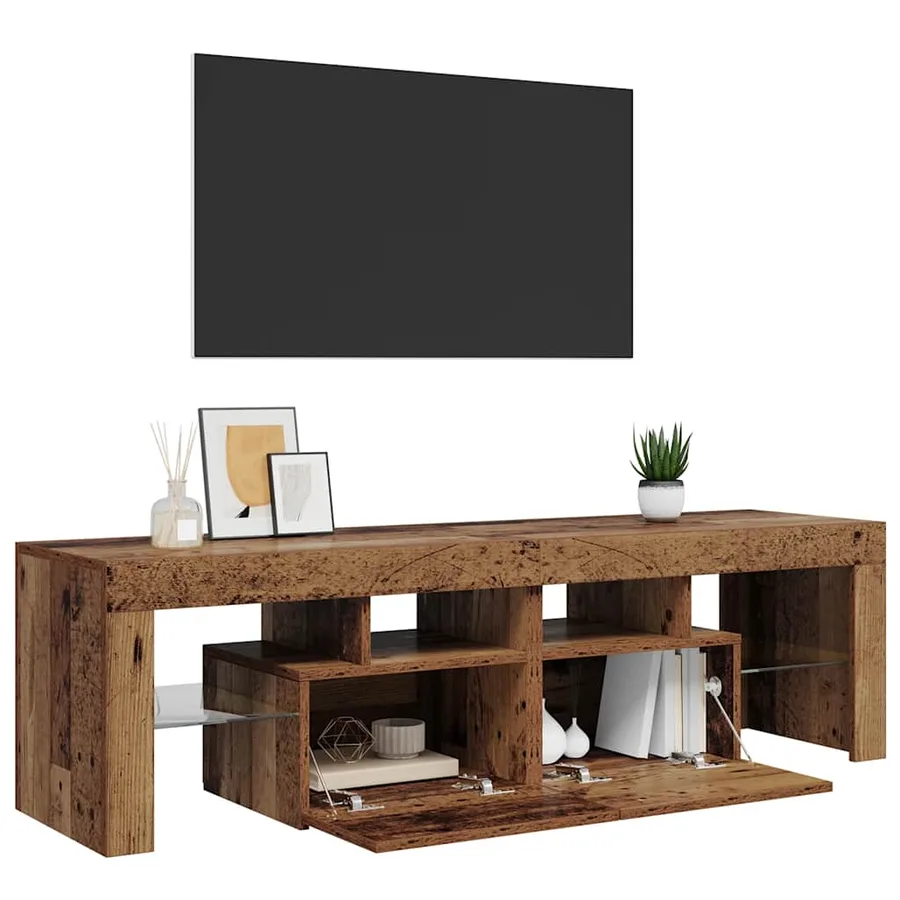 Meuble TV avec lumières LED vieux bois bois d'ingénierie - 5