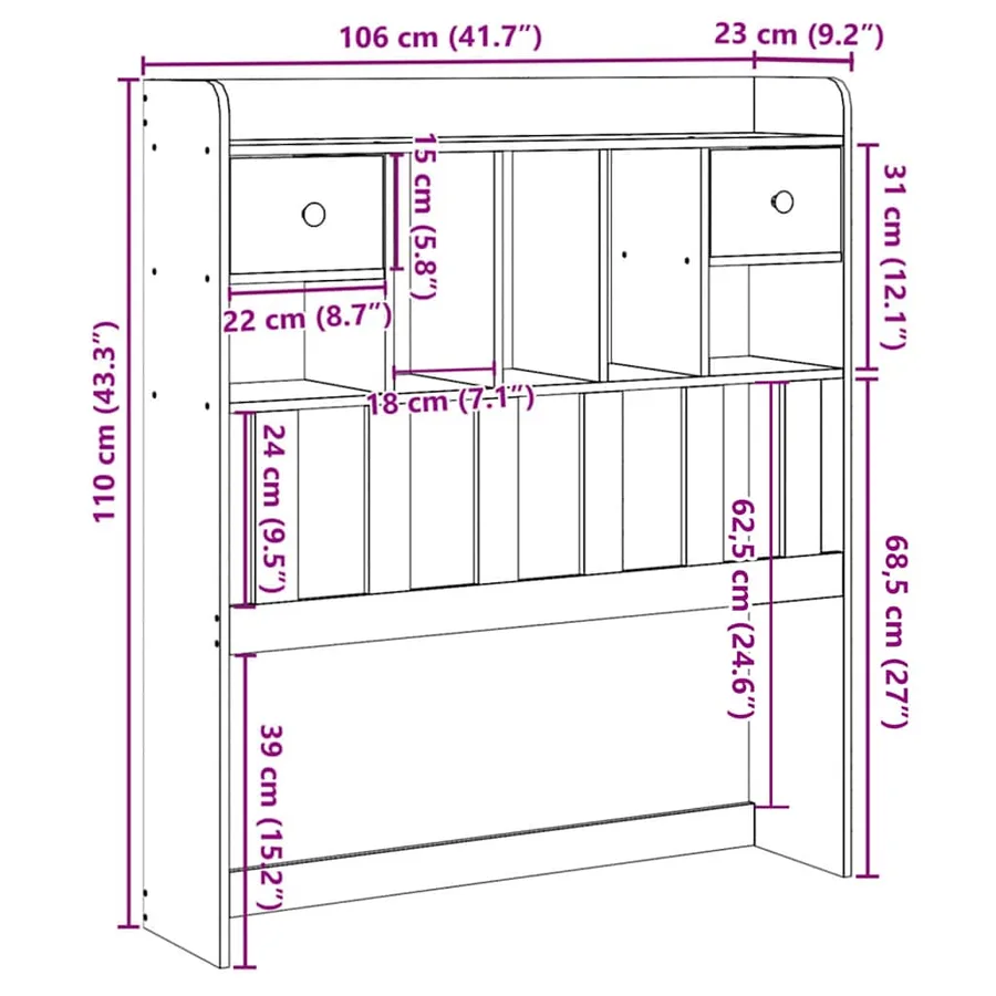 Tête de lit avec rangement 100 cm bois massif de pin - 10