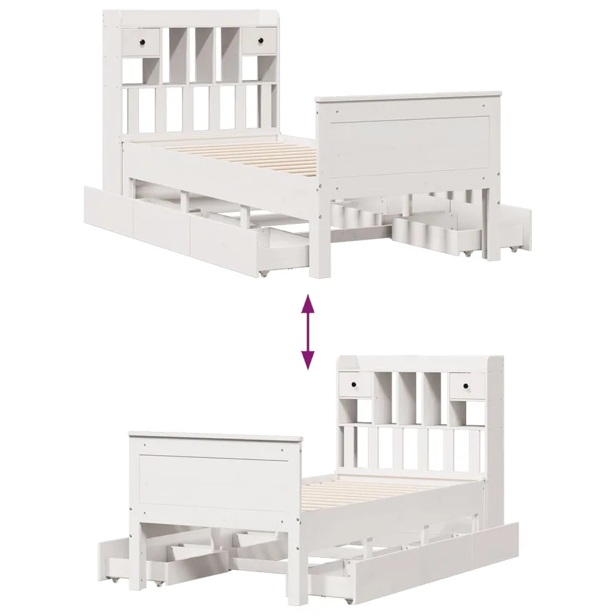 Lit bibliothèque sans matelas blanc 90x190cm bois de pin massif - 12