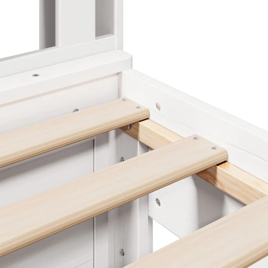 Lit bibliothèque sans matelas blanc 90x190cm bois de pin massif - 13