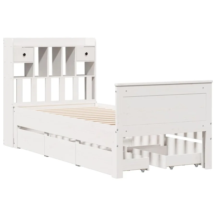 Lit bibliothèque sans matelas blanc 90x190cm bois de pin massif - 3