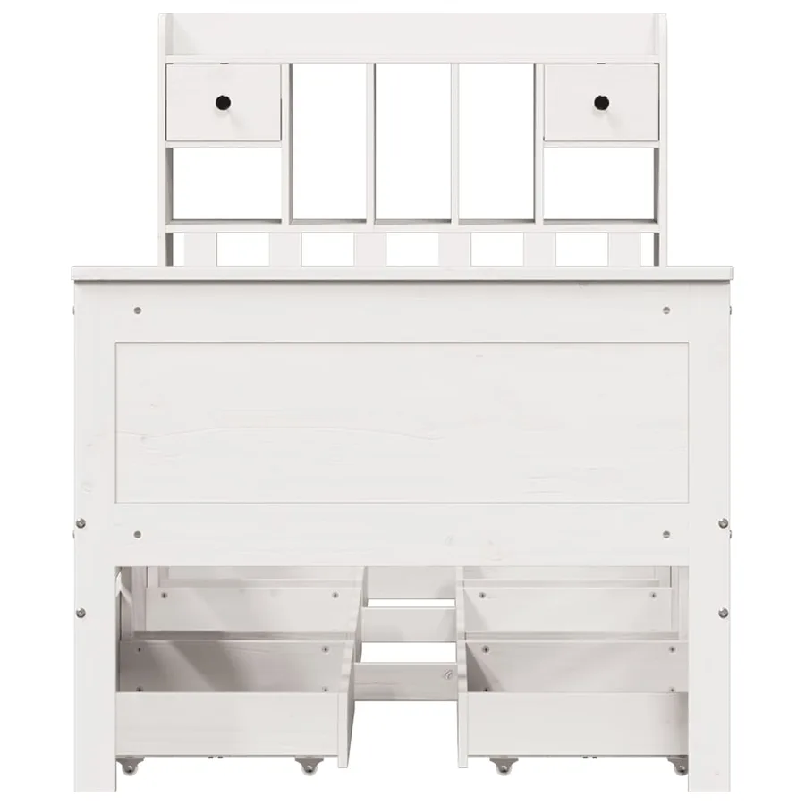Lit bibliothèque sans matelas blanc 90x190cm bois de pin massif - 4