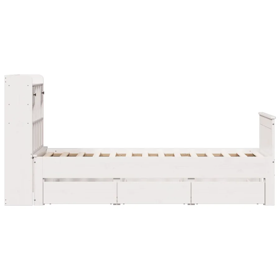 Lit bibliothèque sans matelas blanc 90x190cm bois de pin massif - 5