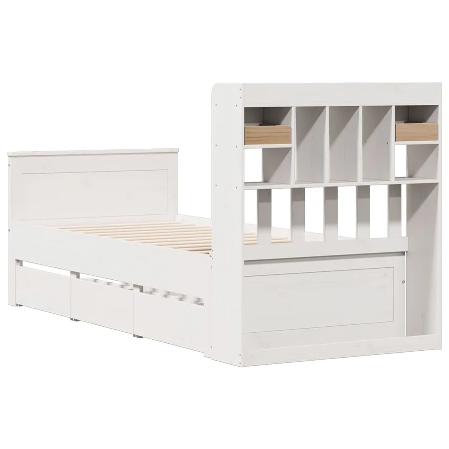 Lit bibliothèque sans matelas blanc 90x190cm bois de pin massif - 6