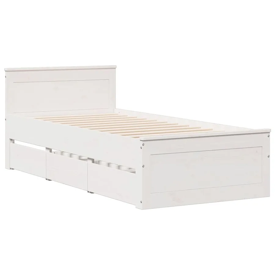 Lit bibliothèque sans matelas blanc 90x190cm bois de pin massif - 8
