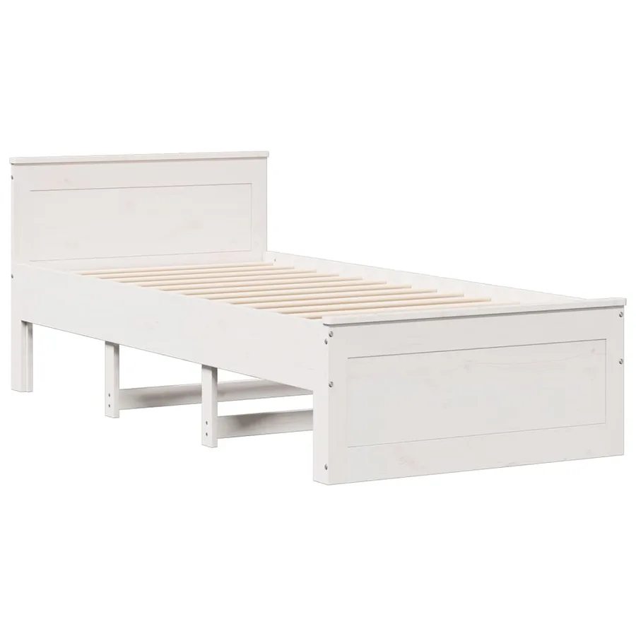 Lit bibliothèque sans matelas blanc 90x190cm bois de pin massif - 9