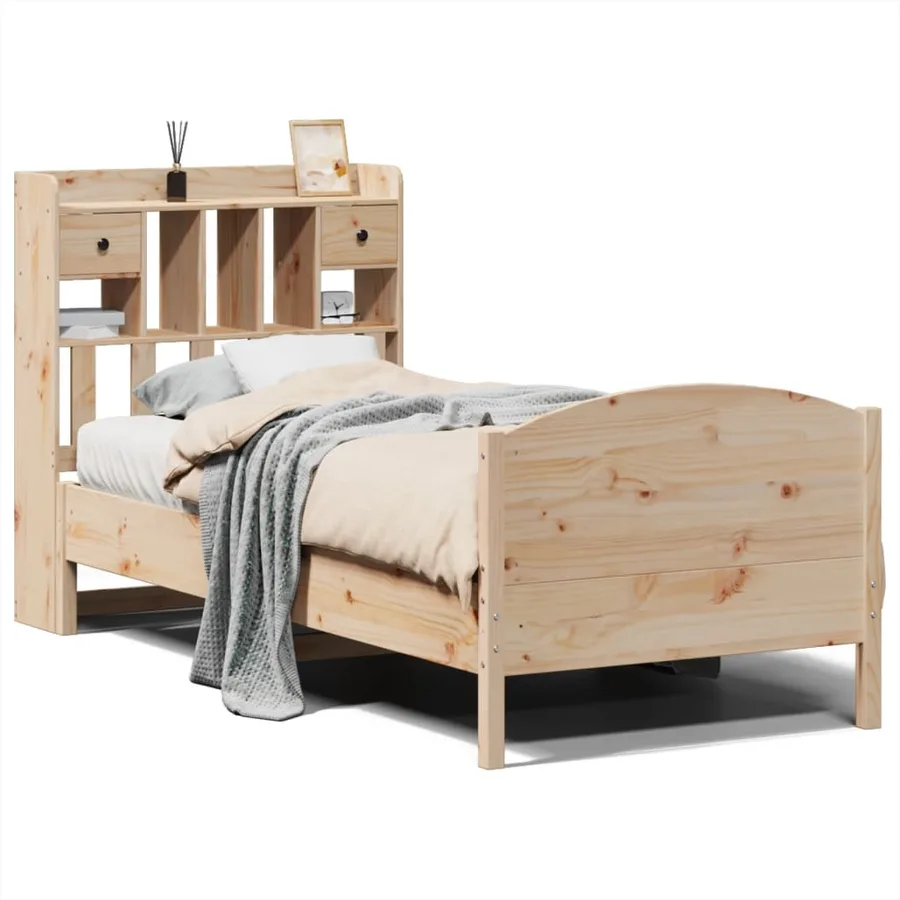 Lit bibliothèque sans matelas 100x200 cm bois massif de pin - 2