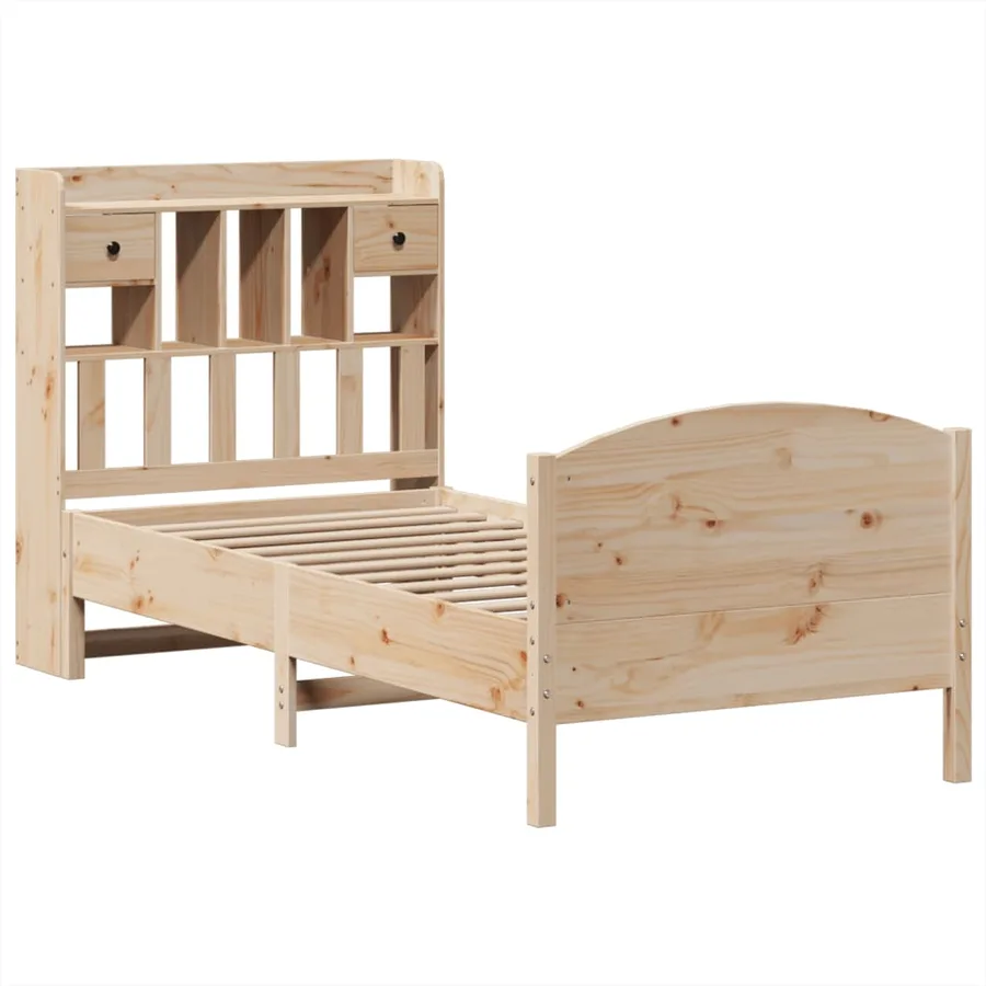 Lit bibliothèque sans matelas 100x200 cm bois massif de pin - 3
