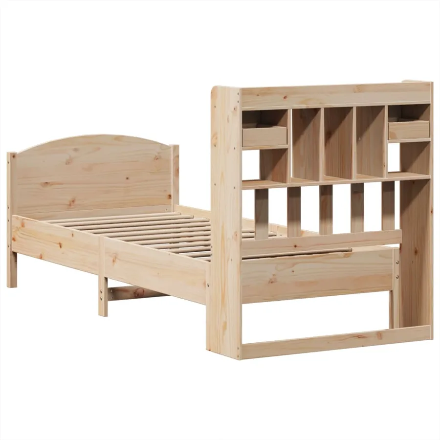 Lit bibliothèque sans matelas 100x200 cm bois massif de pin - 6
