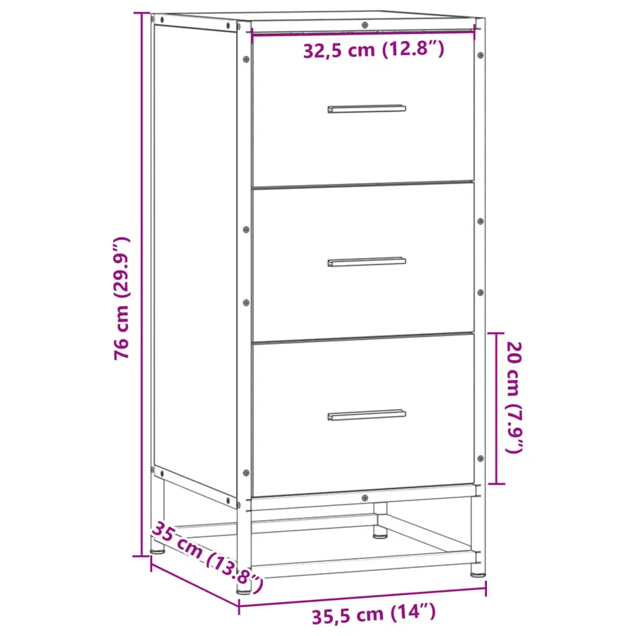 Buffet sonoma gris 35,5x35x76 cm bois d'ingénierie et métal - 10
