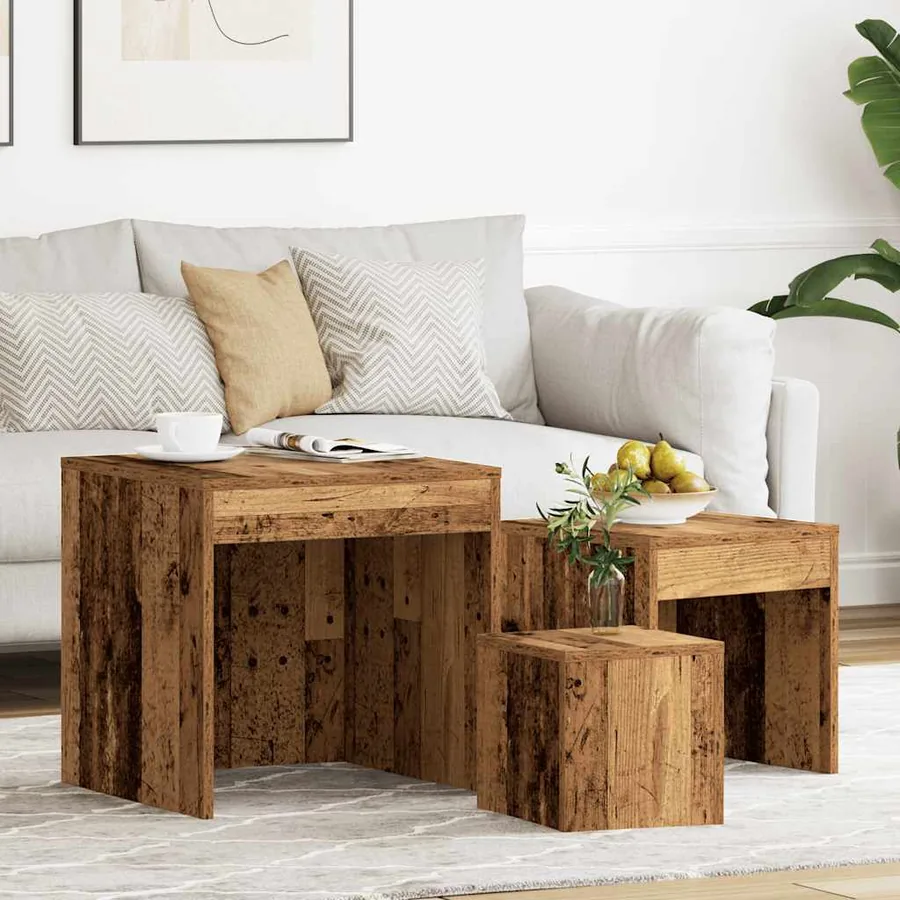 Tables gigognes 3 pcs vieux bois bois d'ingénierie
