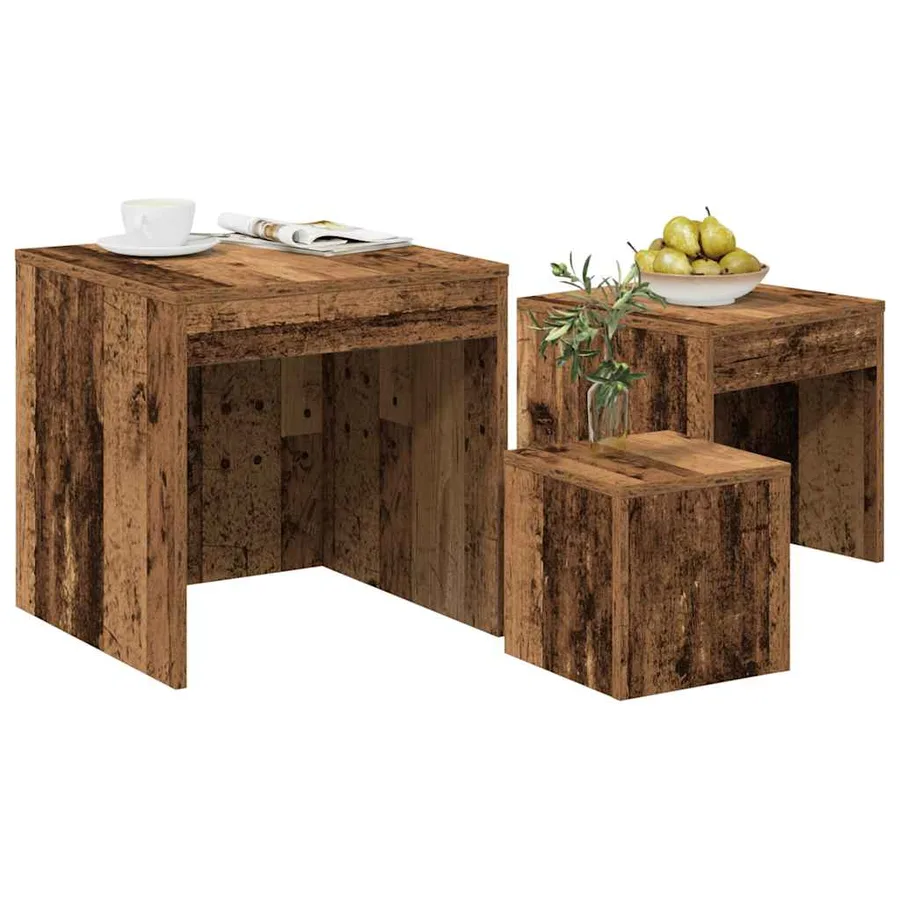 Tables gigognes 3 pcs vieux bois bois d'ingénierie - 4