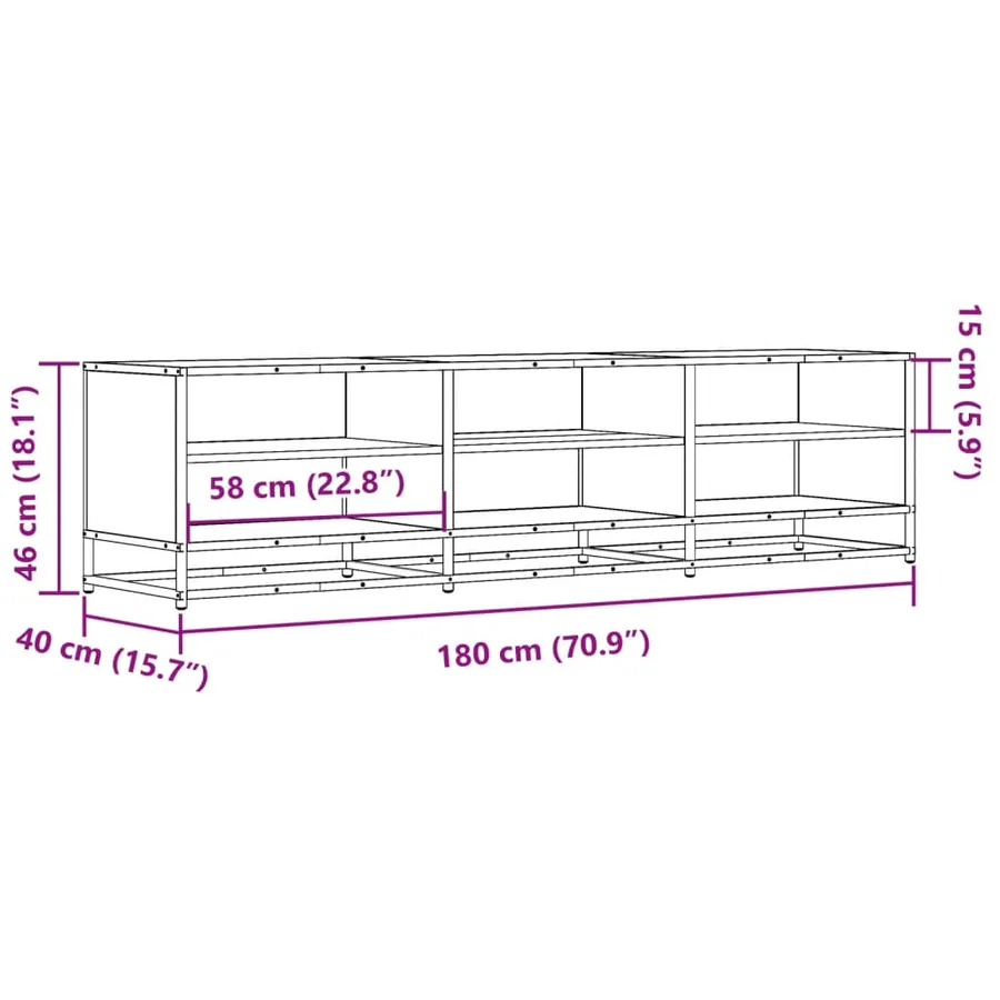 Meuble TV sonoma gris 180x40x46 cm bois d'ingénierie - 9